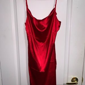 red silk dress